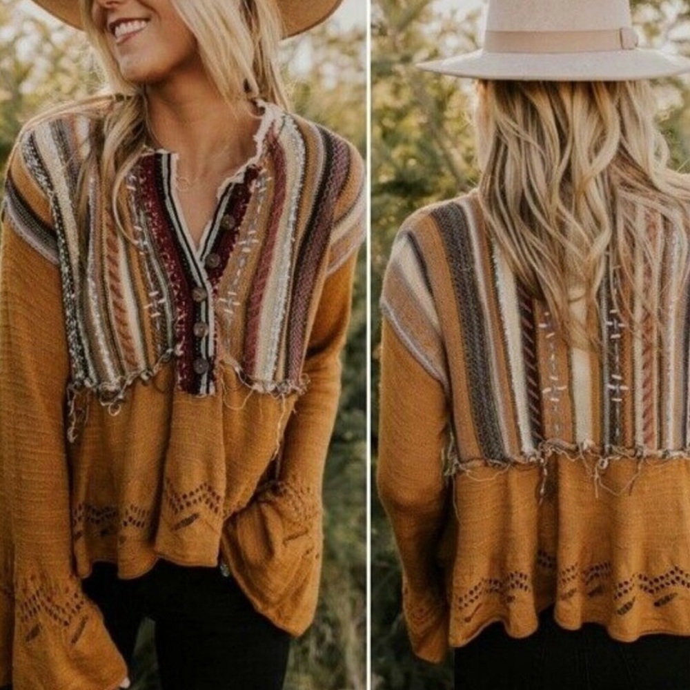 Free People meadow lakes boho sweater crop M